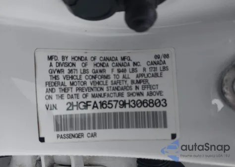 2009 Honda Civic Lx from USA, damaged, VIN 2HGFA16579H306803